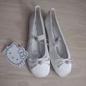 Hello Kitty 50th Anniversary Pearl Ribbin Bow Satin White Flat Shoes y2k